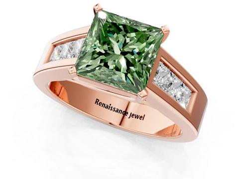 Rose gold Fancy Green Princess Cut Cut Channel Set Solitaire Ring with Four-Prong Setting_1
