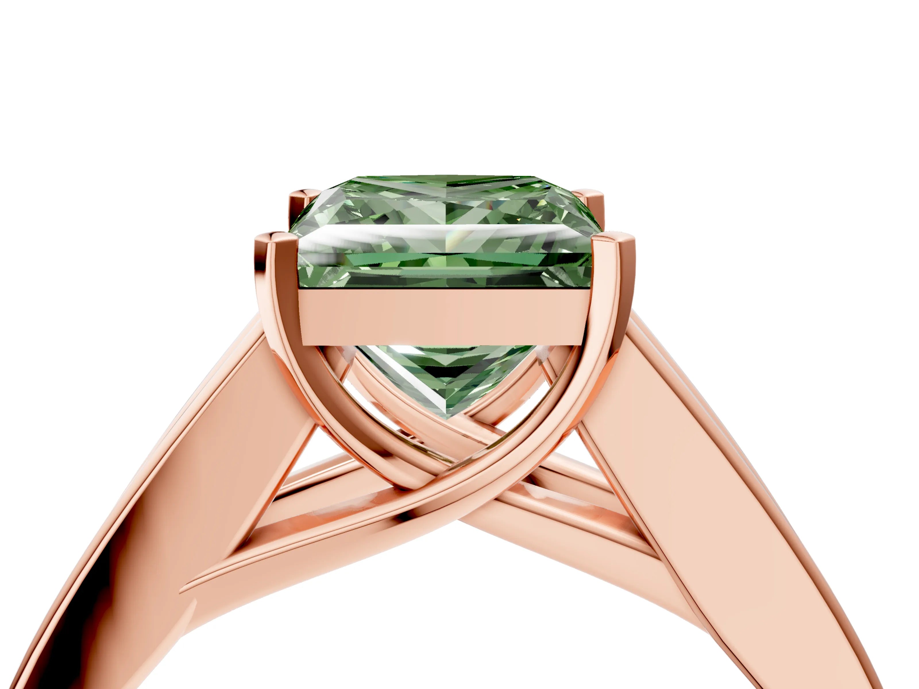 Rose gold Fancy Green Princess Cut Cut Channel Set Solitaire Ring with Four-Prong Setting_4