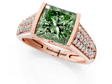 Rose gold Fancy Green Princess Cut Cut Diamond Channel Set Pave Band with Tension Prong Setting_1