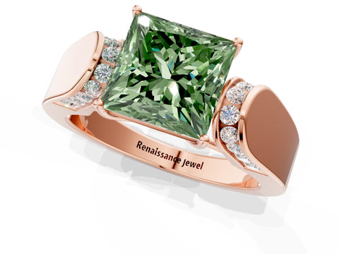 Rose gold Fancy Green Princess Cut Cut Diamond Channel Set Solitaire Ring with Four-Prong Setting_1