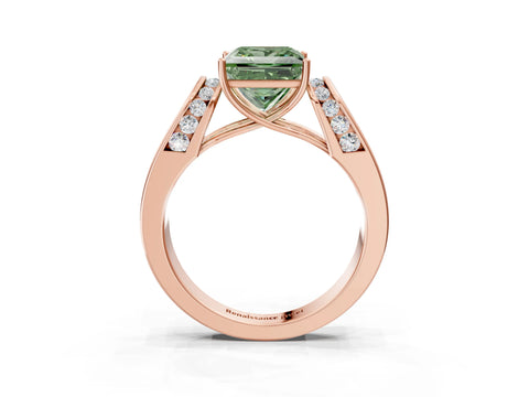 Rose gold Fancy Green Princess Cut Cut Diamond Channel Set Solitaire Ring with Four-Prong Setting_3