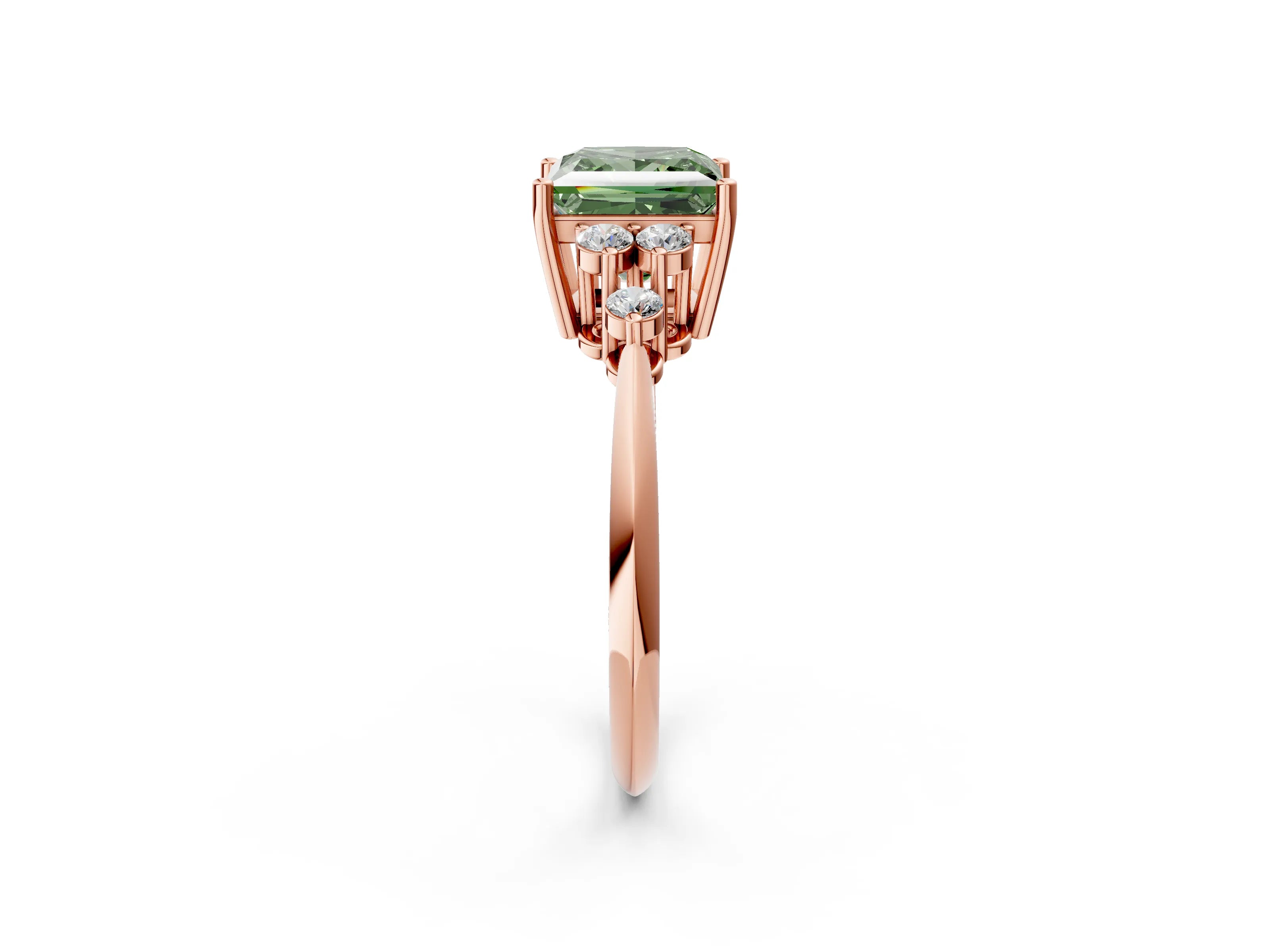 Rose gold Fancy Green Princess Cut Cut Diamond Cluster Ring with Solitaire Band and Four-Prong Setting_14