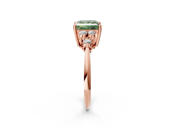 Rose Gold Princess Cut Cluster Accent Engagement Ring Setting for Fancy Green Center