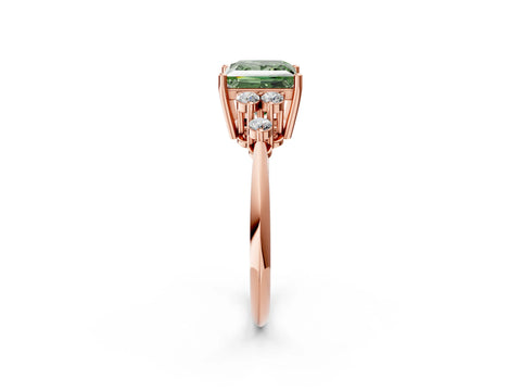 Rose gold Fancy Green Princess Cut Cut Diamond Cluster Ring with Solitaire Band and Four-Prong Setting_14