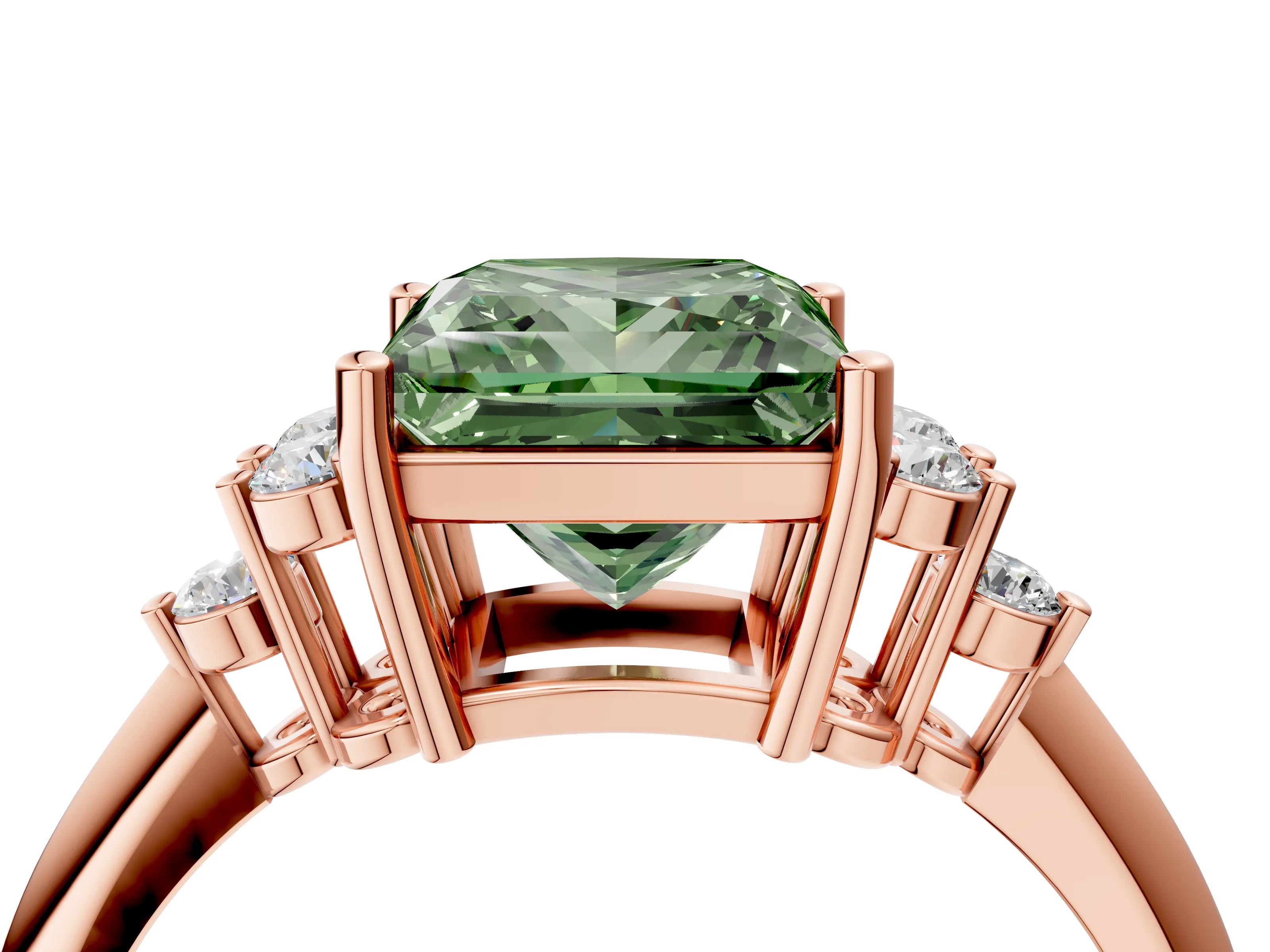 Rose gold Fancy Green Princess Cut Cut Diamond Cluster Ring with Solitaire Band and Four-Prong Setting_16