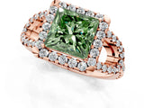 Rose gold Fancy Green Princess Cut Cut Diamond Halo Engagement Ring with Open Split Pavé Band_1