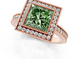 Rose gold Fancy Green Princess Cut-Cut Diamond Halo Engagement Ring with Pave Band and Prong Setting_1