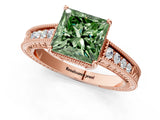 Rose gold Fancy Green Princess Cut Cut Diamond Milgrain Pave Band Four-Prong Setting Ring_4