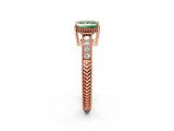 Rose gold Fancy Green Princess Cut Cut Diamond Milgrain Pave Band Four-Prong Setting Ring_5