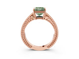 Rose gold Fancy Green Princess Cut Cut Diamond Milgrain Pave Band Four-Prong Setting Ring_6