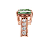 Rose gold Fancy Green Princess Cut Cut Diamond Milgrain Pave Band Four-Prong Setting Ring_8