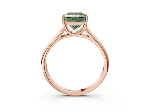 Rose gold Fancy Green Princess Cut Cut Diamond Solitaire Engagement Ring with Tapered Plain Band and Four-Prong Setting_3