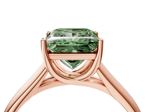 Rose gold Fancy Green Princess Cut Cut Diamond Solitaire Engagement Ring with Tapered Plain Band and Four-Prong Setting_4