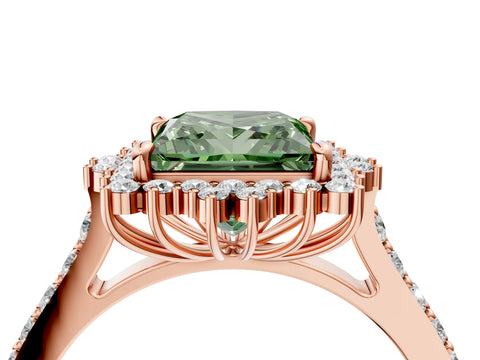 Rose gold Fancy Green Princess Cut Cut Diamond Sunburst Halo Engagement Ring with Pavé Band_4