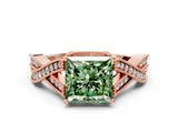Rose gold Fancy Green Princess Cut Cut Diamond Twisted Band with Milgrain Pave Setting and Four-Prong Setting