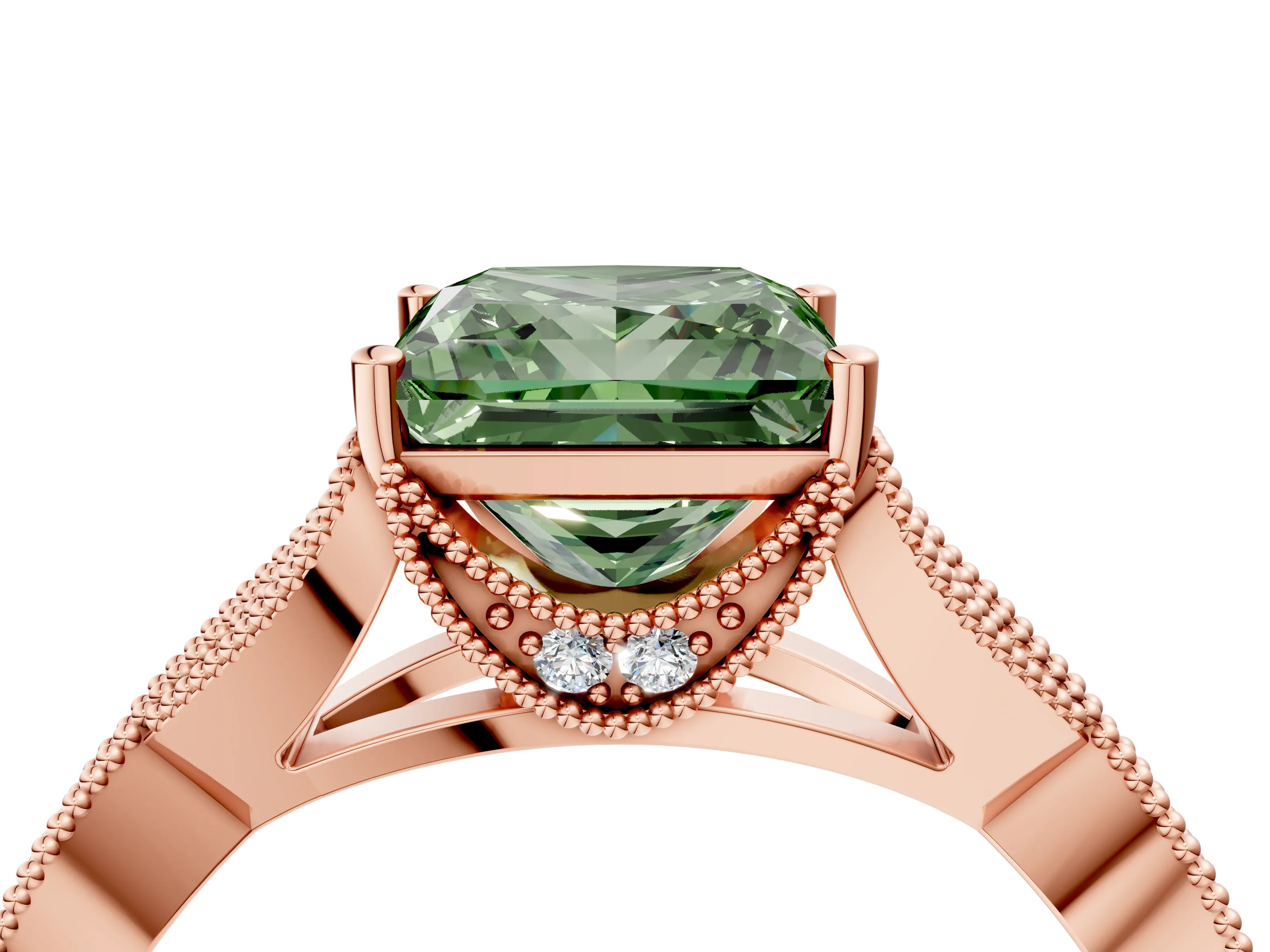 Rose gold Fancy Green Princess Cut Cut Diamond Twisted Band with Milgrain Pave Setting and Four-Prong Setting_4
