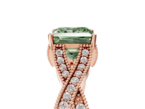 Rose gold Fancy Green Princess Cut Cut Diamond Twisted Band with Milgrain Pave Setting and Four-Prong Setting_5