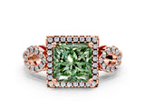 Rose gold Fancy Green Princess Cut Cut Halo Diamond Infinity Band with Four-Prong Setting