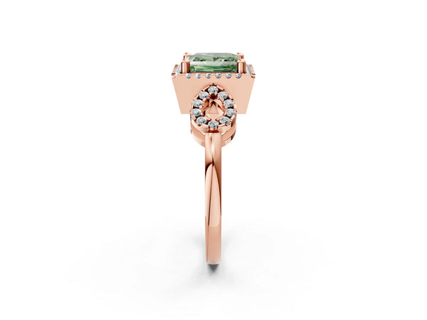 Rose Gold Princess Cut Pave Infinity Halo Engagement Ring Setting for Fancy Green Center