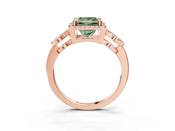 Rose Gold Princess Cut Pave Infinity Halo Engagement Ring Setting for Fancy Green Center