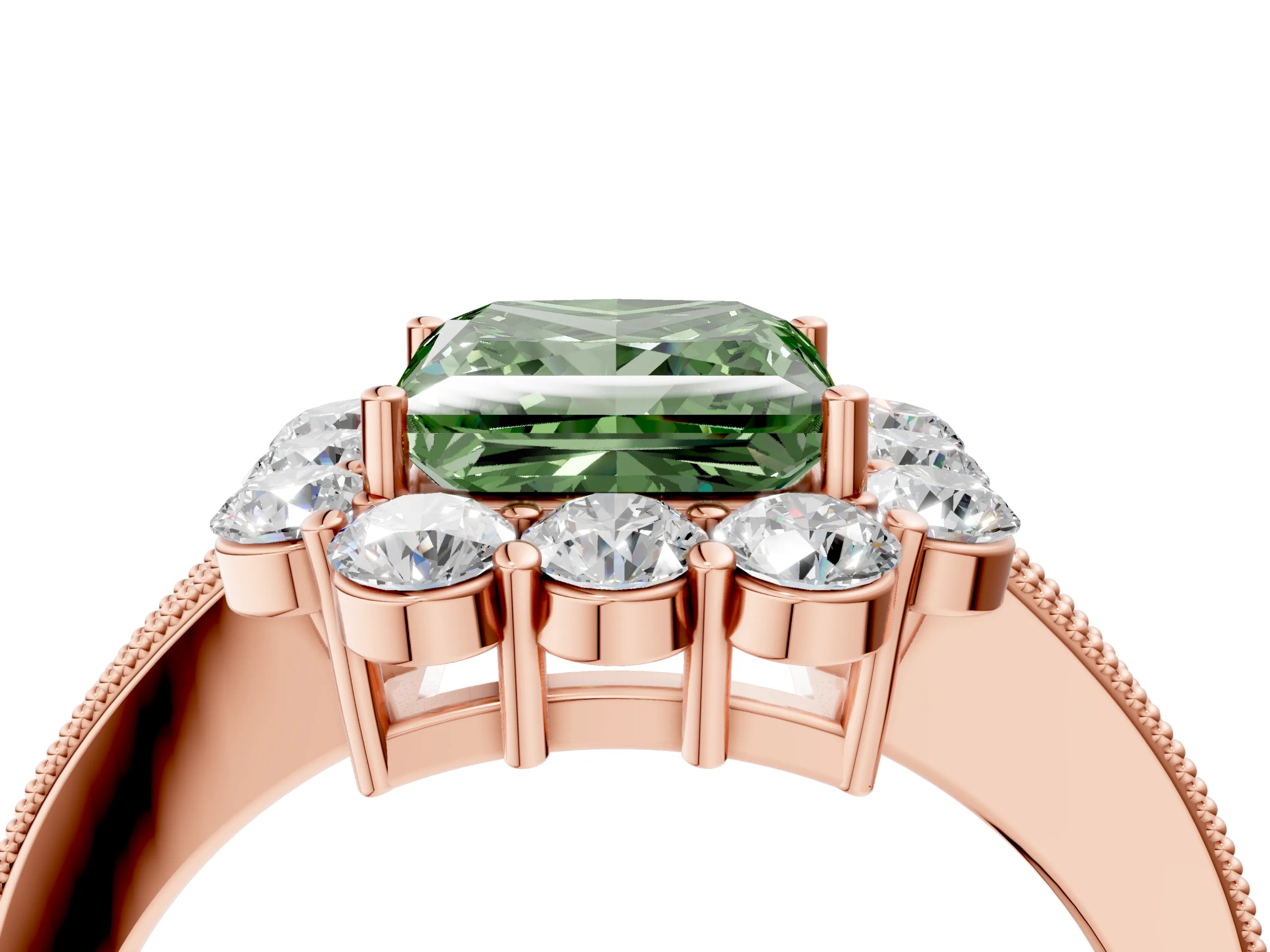 Rose gold Fancy Green Princess Cut Cut Halo Diamond Pavé Engagement Ring with Milgrain Detailing_4