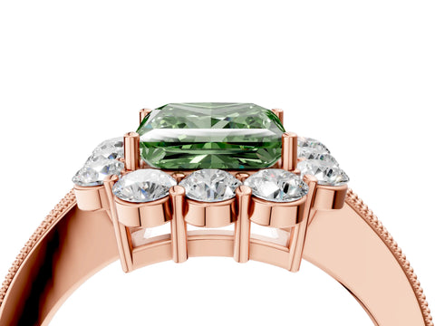 Rose gold Fancy Green Princess Cut Cut Halo Diamond Pavé Engagement Ring with Milgrain Detailing_4