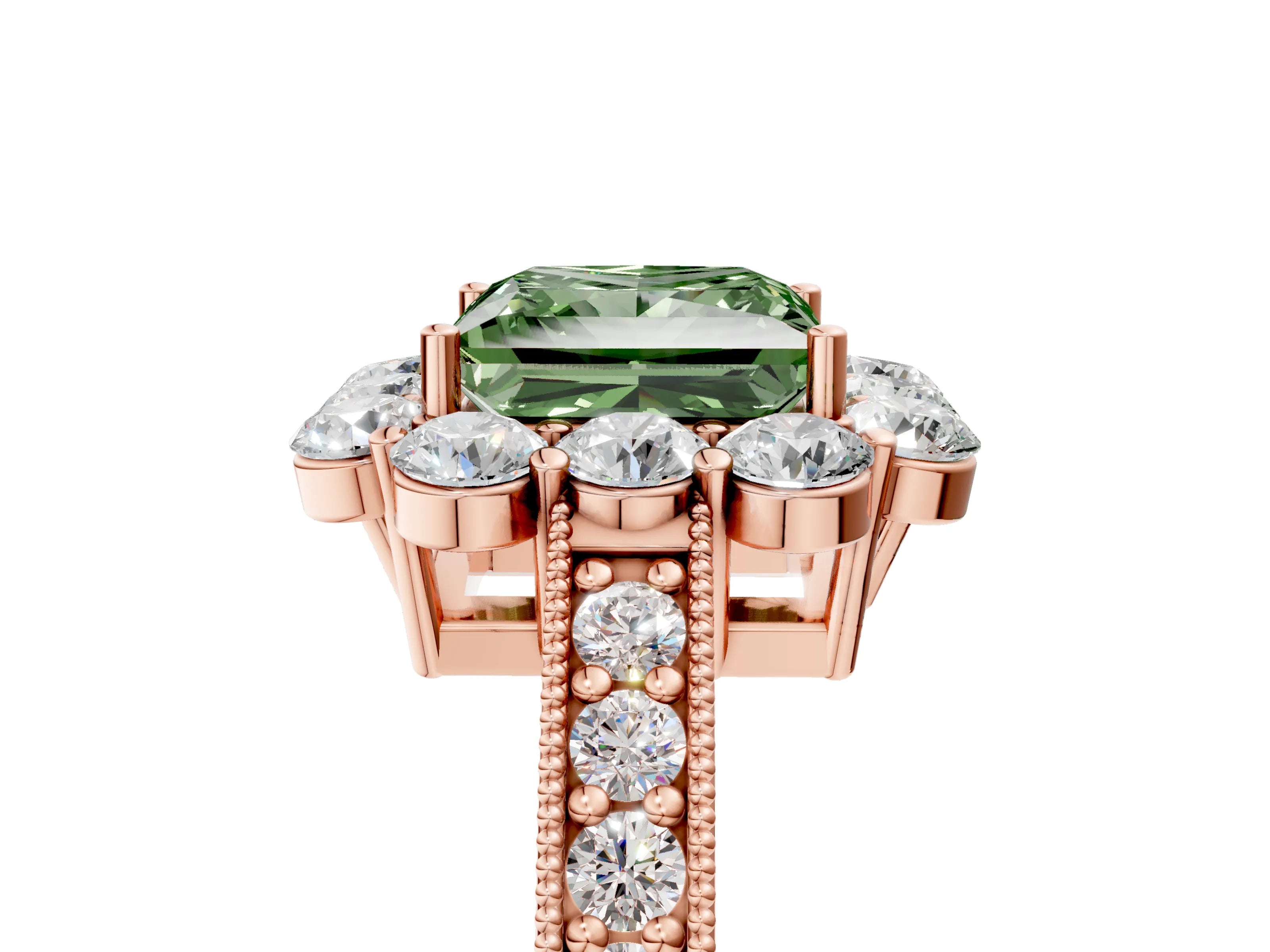 Rose gold Fancy Green Princess Cut Cut Halo Diamond Pavé Engagement Ring with Milgrain Detailing_5