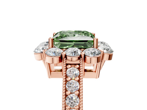 Rose gold Fancy Green Princess Cut Cut Halo Diamond Pavé Engagement Ring with Milgrain Detailing_5