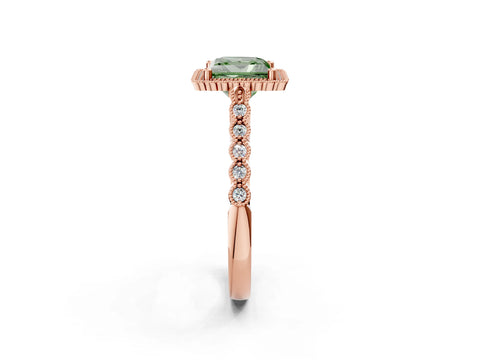 Rose gold Fancy Green Princess Cut Cut Halo Pavé Solitaire Ring with Milgrain Band_2