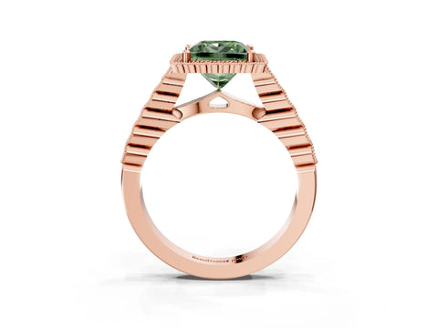 Rose gold Fancy Green Princess Cut Cut Halo Pavé Solitaire Ring with Milgrain Band_3