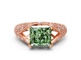 Rose gold Fancy Green Princess Cut Cut Milgrain Pave Diamond Engagement Ring with Four-Prong Setting_27