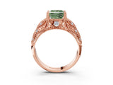 Rose gold Fancy Green Princess Cut Cut Milgrain Pave Diamond Engagement Ring with Four-Prong Setting_42