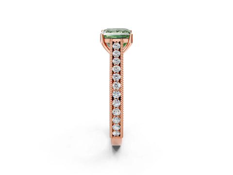 Rose gold Fancy Green Princess Cut Cut Pave Band Milgrain Solitaire Ring_2
