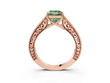 Rose gold Fancy Green Princess Cut Cut Pave Band Milgrain Solitaire Ring_3