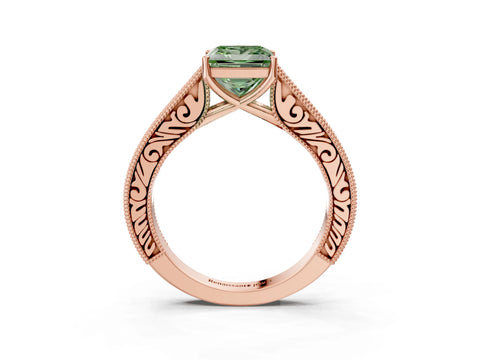 Rose gold Fancy Green Princess Cut Cut Pave Band Milgrain Solitaire Ring_3