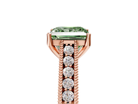 Rose gold Fancy Green Princess Cut Cut Pave Band Milgrain Solitaire Ring_5