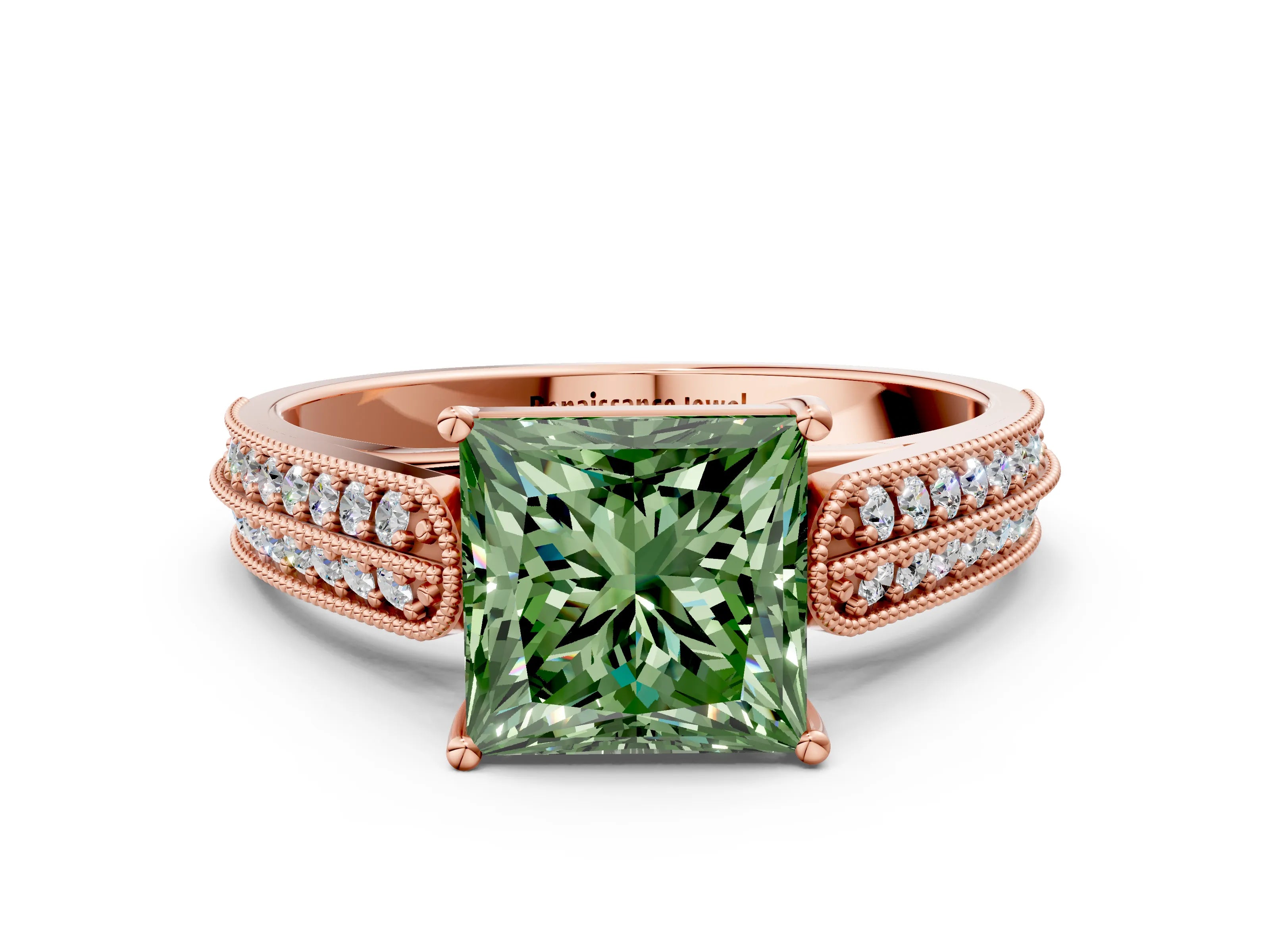 Rose gold Fancy Green Princess Cut Cut Pave Split Shank Engagement Ring with Four-Prong Setting_24