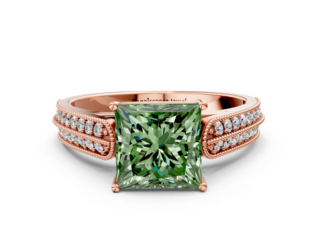Rose gold Fancy Green Princess Cut Cut Pave Split Shank Engagement Ring with Four-Prong Setting_24