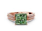 Rose gold Fancy Green Princess Cut Cut Pave Split Shank Engagement Ring with Four-Prong Setting_24