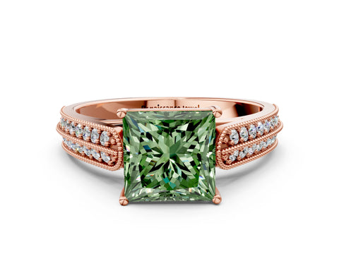 Rose gold Fancy Green Princess Cut Cut Pave Split Shank Engagement Ring with Four-Prong Setting_24