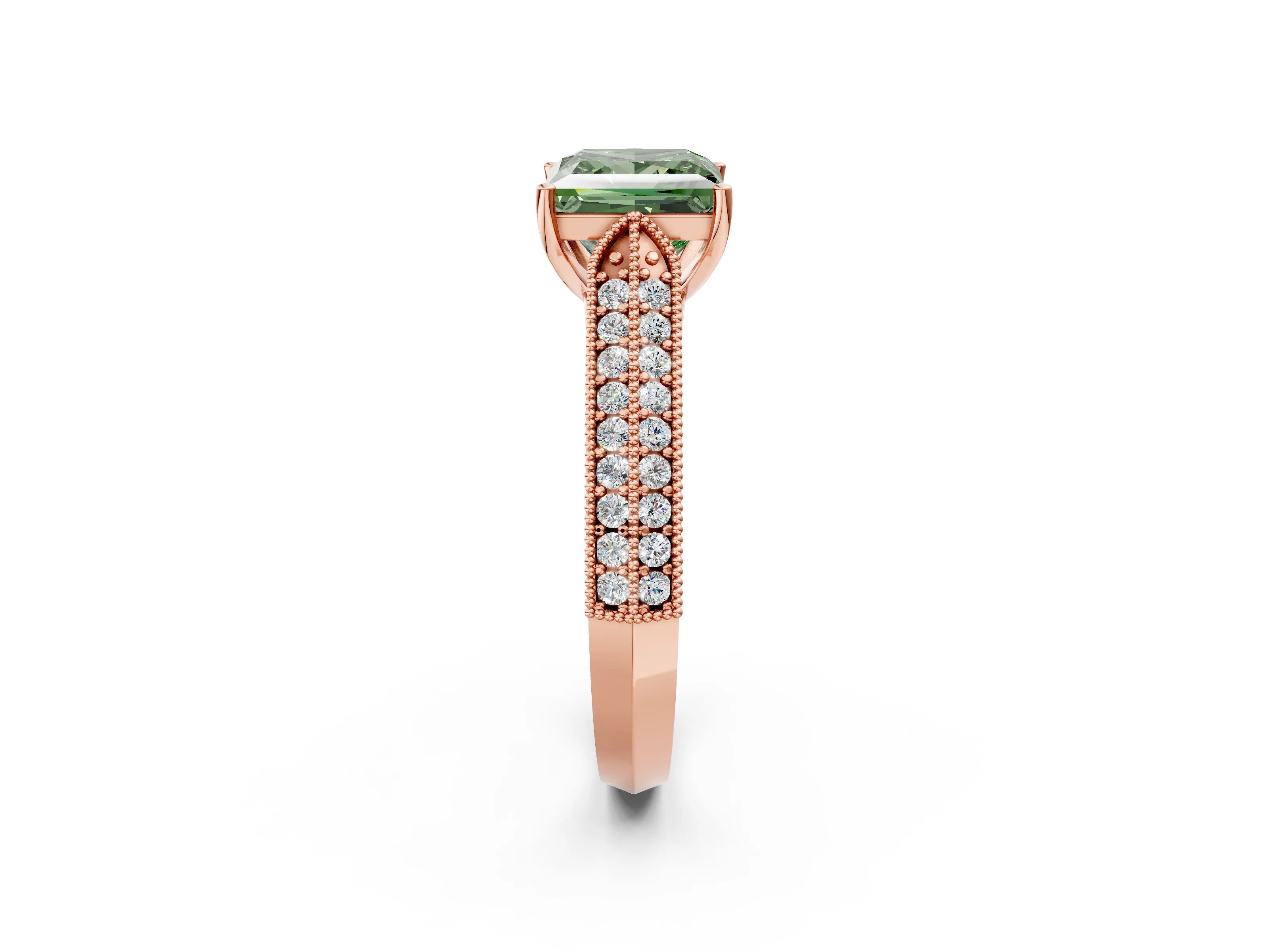 Rose gold Fancy Green Princess Cut Cut Pave Split Shank Engagement Ring with Four-Prong Setting_26