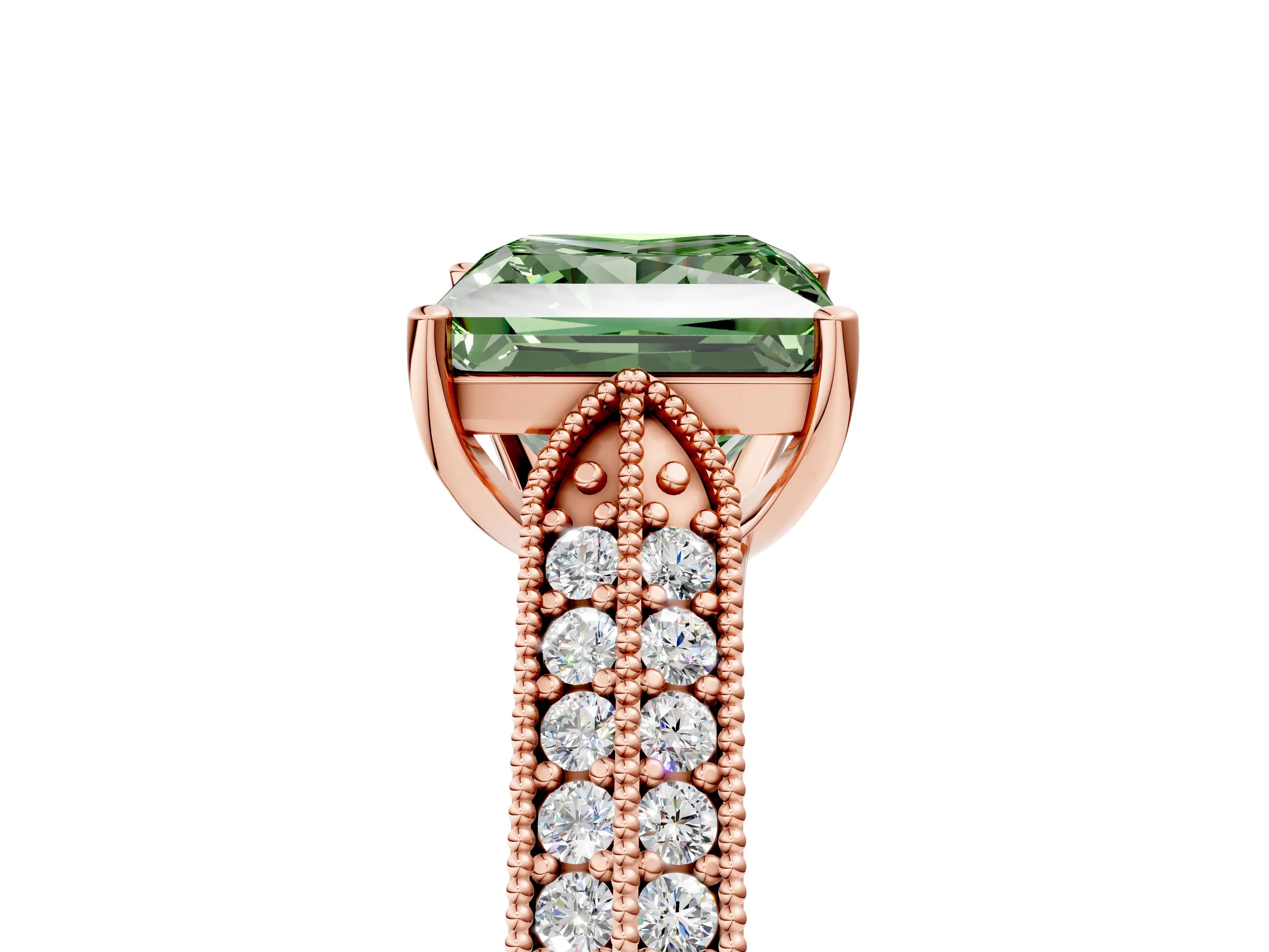 Rose gold Fancy Green Princess Cut Cut Pave Split Shank Engagement Ring with Four-Prong Setting_29