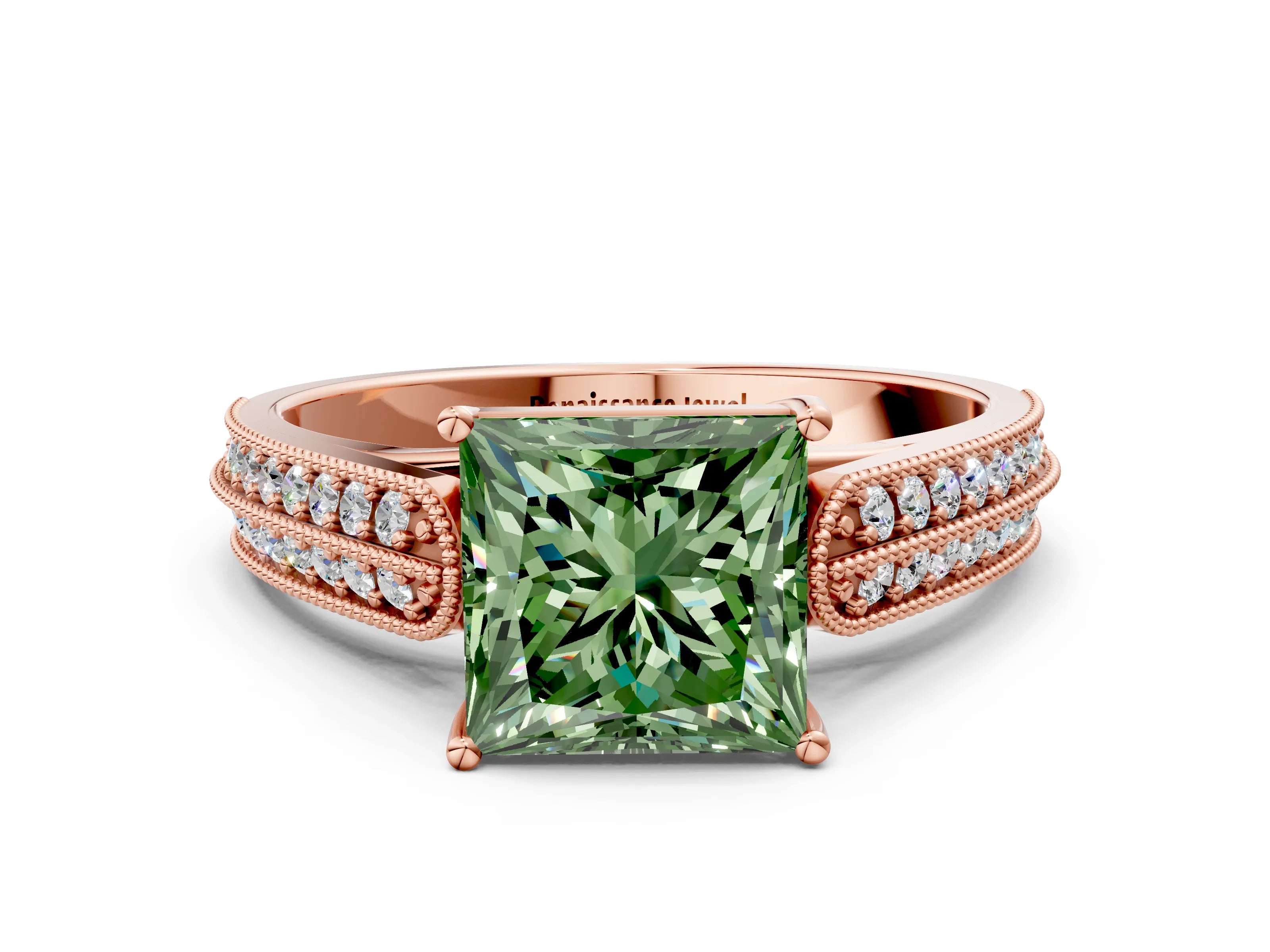 Rose gold Fancy Green Princess Cut Cut Pave Split Shank Engagement Ring with Four-Prong Setting_36