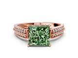 Rose gold Fancy Green Princess Cut Cut Pave Split Shank Engagement Ring with Four-Prong Setting_36