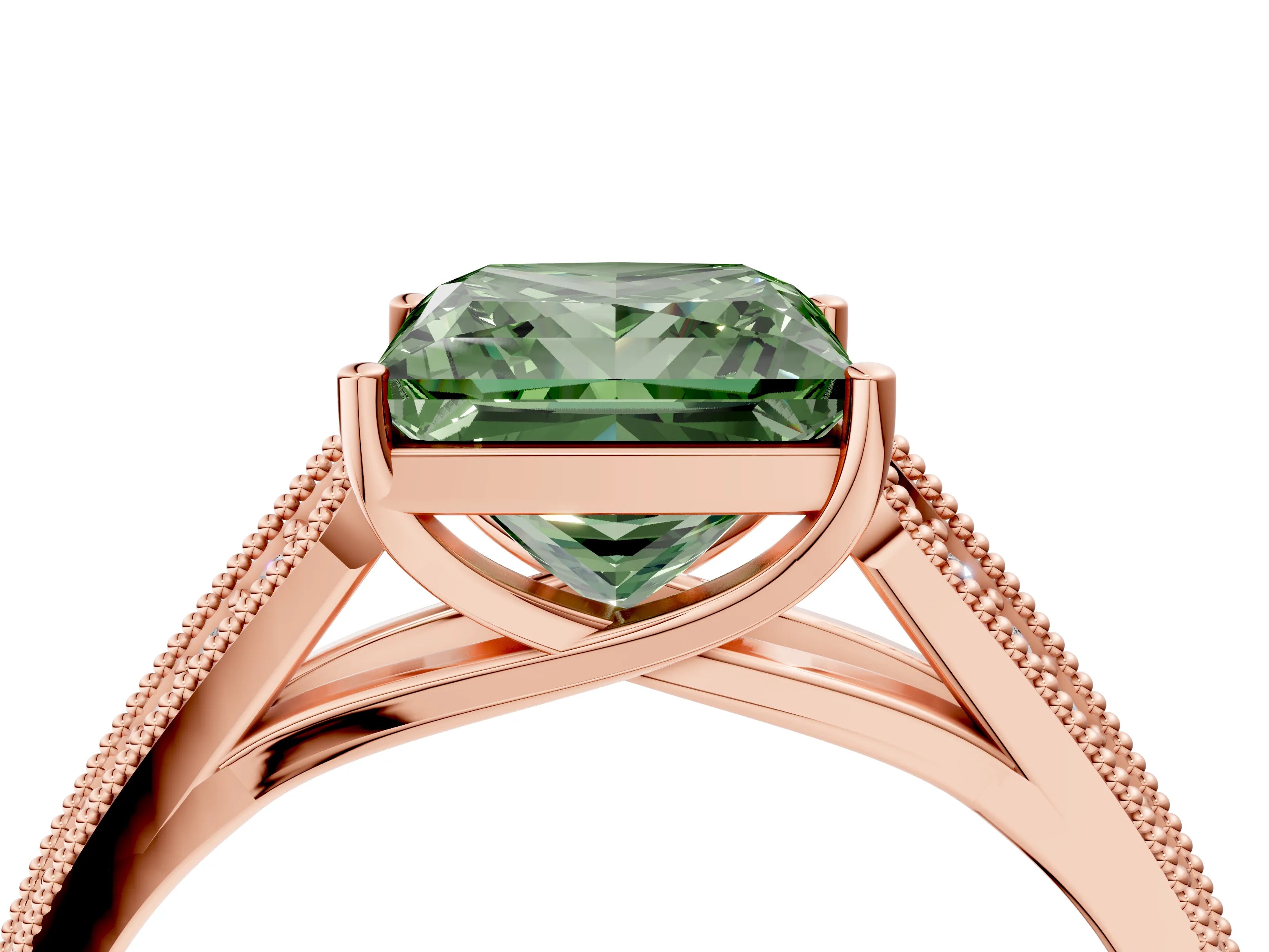 Rose gold Fancy Green Princess Cut Cut Pave Split Shank Engagement Ring with Four-Prong Setting_40