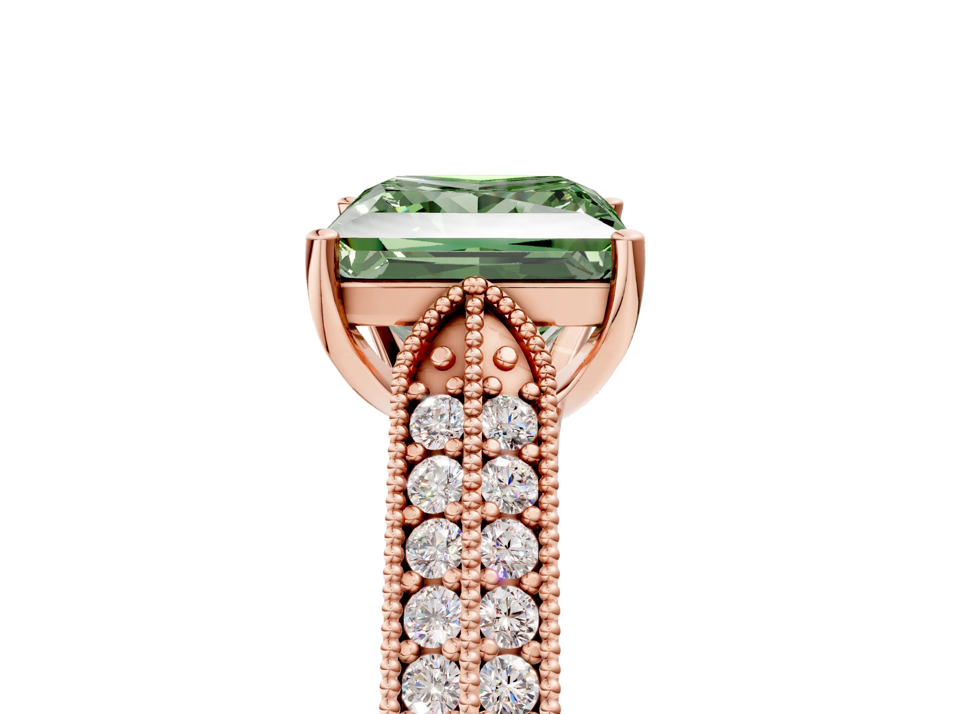 Rose gold Fancy Green Princess Cut Cut Pave Split Shank Engagement Ring with Four-Prong Setting_41