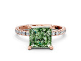 Rose gold Fancy Green Princess Cut Diamond Brilliant Solitaire Ring with Pavé Band and Four-Prong Setting_24