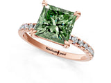 Rose gold Fancy Green Princess Cut Diamond Brilliant Solitaire Ring with Pavé Band and Four-Prong Setting_25
