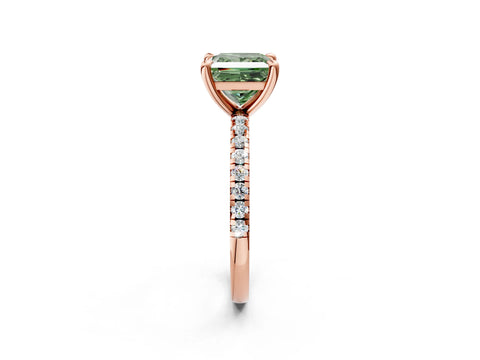 Rose gold Fancy Green Princess Cut Diamond Brilliant Solitaire Ring with Pavé Band and Four-Prong Setting_2