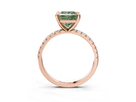 Rose gold Fancy Green Princess Cut Diamond Brilliant Solitaire Ring with Pavé Band and Four-Prong Setting_3